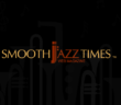 Logo of smooth jazz times web magazine, surrounded by stylized musical symbols on a dark background.