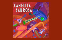Colorful abstract artwork depicting musical instruments with the words "canelita sabrosa" at the top.